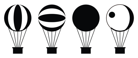 hot air balloon icon set, silhouette design on white background. vector illustration