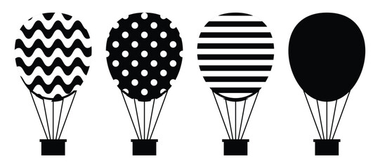 hot air balloon icon set, silhouette design on white background. vector illustration