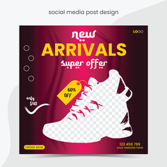 Shoe ad Banner Design, special sale offers social media post design for your digital marketing. Editable shoe social media banner, web ads banner template