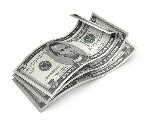 3d Five dollar banknotes isolated on white background and ambient occlusion