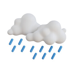 3D Weather Icon of Rain. white cloud with blue rain drops on it. Rain cloud with water drops.