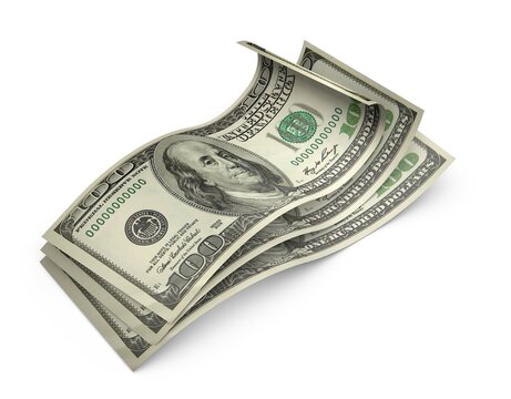 3d One Hundred dollar banknotes isolated on white background and ambient occlusion