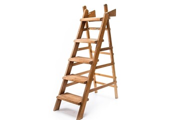 wooden ladder with a shelf on top, isolated on white background. Generative AI