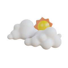 Cloudy with sun. Sunny day concept. 3d Sun with clouds. Weather icon