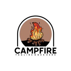 Campfire Logo designs with hand drawn style, sport camping, campfire, emblem camping, hobby. Vintage camping sign with a fire