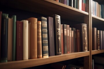 Close-up of Stacked Books on Library Bookshelf: Education and Learning at University Study