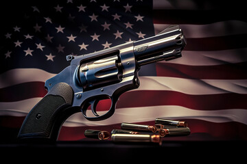 Gun pistol and America flag. Generative AI
