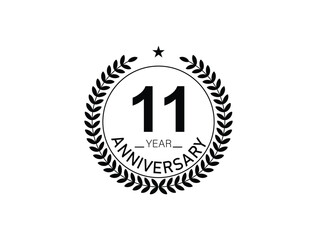 11 years anniversary logo template isolated on white, black and white background. 11th anniversary logo.