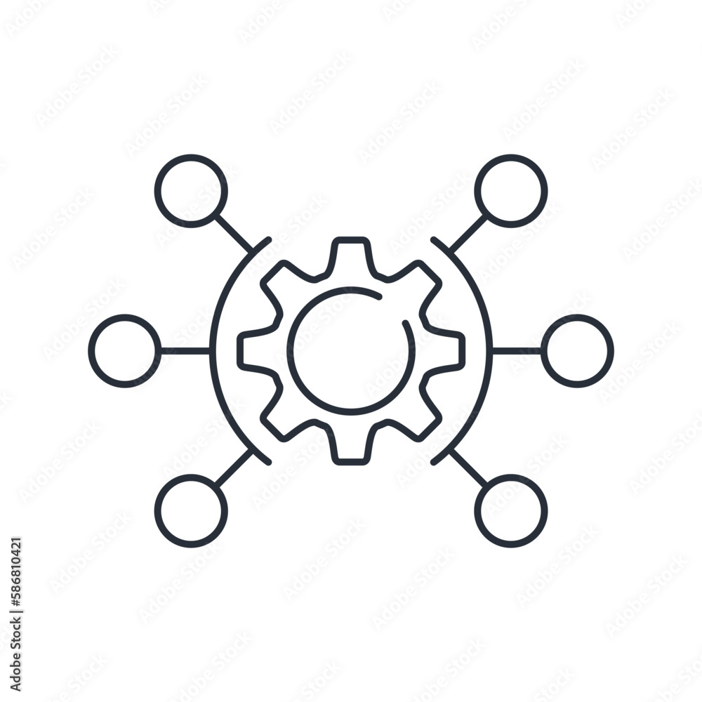 Poster multifunctional control mechanism. vector linear icon isolated on white background.