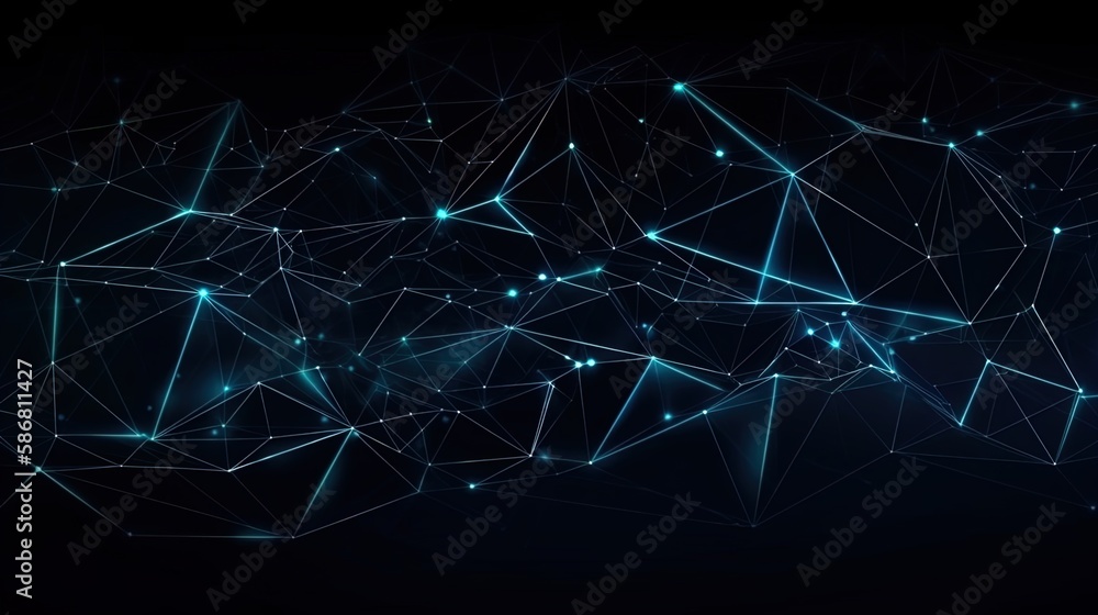 Wall mural blue gradient digital polygons: a network grid fusion background wallpaper in 8k created with genera