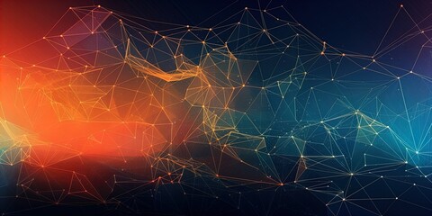 Blue orange Gradient Digital Polygons: A Network Grid Fusion background wallpaper in 8K created with generative ai technology