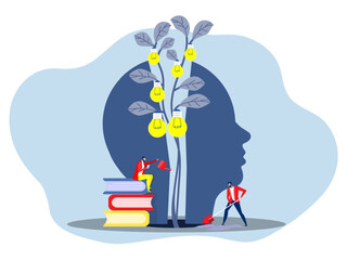 Big head human think growth mindset idea light bulb concept vector