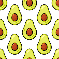 Avocado vector seamless pattern. Green vector flat elements on white background. Best for textile, wallpapers, home decoration, wrapping paper, package and web design.
