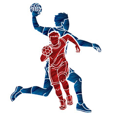 Obraz premium Group of Handball Sport Male Players Team Mix Action Cartoon Graphic Vector