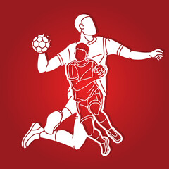 Group of Handball Sport Male Players Team Mix Action Cartoon Graphic Vector