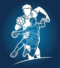 Group of Handball Sport Male Players Team Mix Action Cartoon Graphic Vector