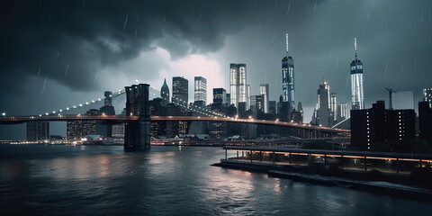 New York city under rainstorm photography. Generative AI