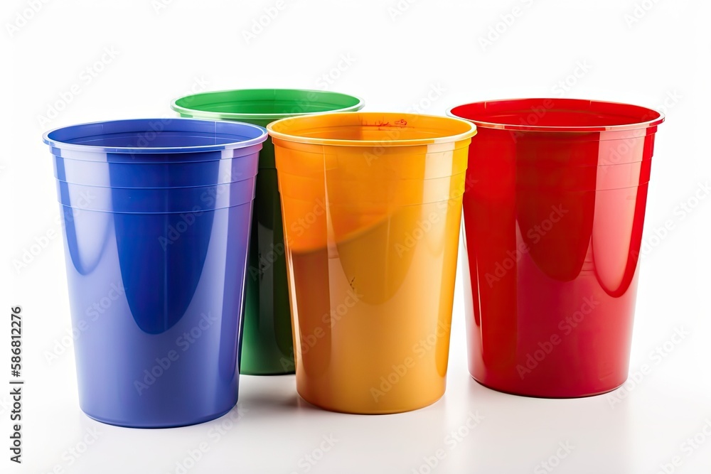 Poster colorful cups arranged in a row. generative ai