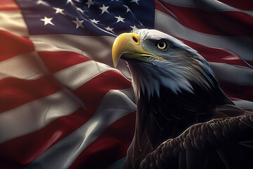 Wavy American flag with an eagle symbolizing strength and freedom. Generative AI