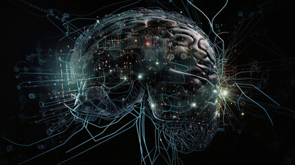 Technology and Artificial Intelligence Concept: Cyber Brain and Android in Information Technology Network