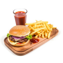 Tastey burger with french fries