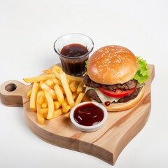 Tastey burger with french fries