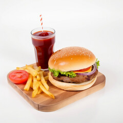 Tastey burger with french fries