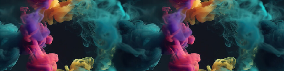 Breathtaking display of colorful smoke against a dramatic black backdrop.