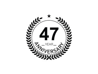 47 years anniversary logo template isolated on white, black and white background. 47th anniversary logo.