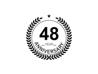 48 years anniversary logo template isolated on white, black and white background. 48th anniversary logo.