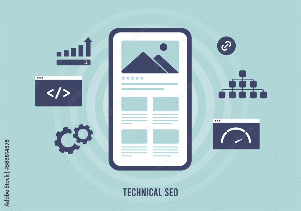 Fototapete technical seo concept. improve websites search engine ranking with technical on-page seo optimizatio