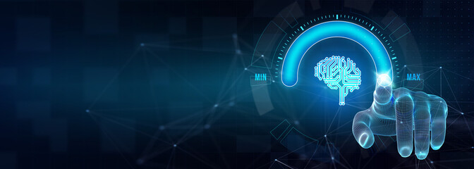 Artificial intelligence (AI), machine learning and modern computer technologies concepts. Business, Technology, Internet and network concept.  3d illustration