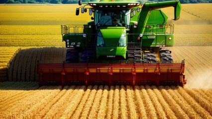 Combine harvester working on wheat field. Generative AI