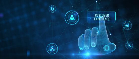 Business, technology, internet and network concept. The future of technology. Virtual screen of the future with the inscription: customer experience.   3d illustration