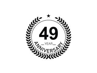 49 years anniversary logo template isolated on white, black and white background. 49th anniversary logo.