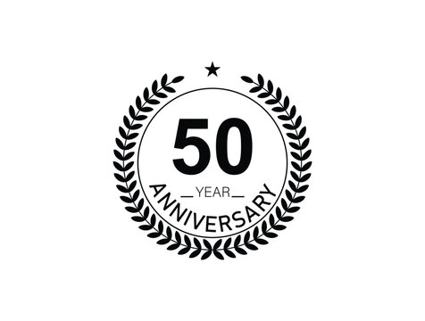 50 years anniversary logo template isolated on white, black and white background. 50th anniversary logo.