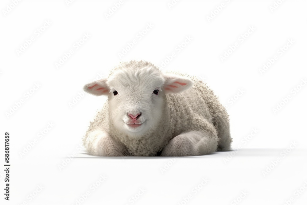 Poster sheep resting on a white background. generative ai
