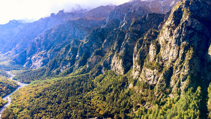 Mountain river valley from above