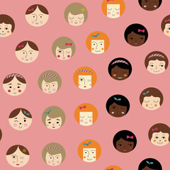 Feminine look, abstract personage, mascot design, funny face, cute icon.