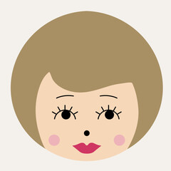 Feminine look, abstract personage, mascot design, funny face, cute icon.