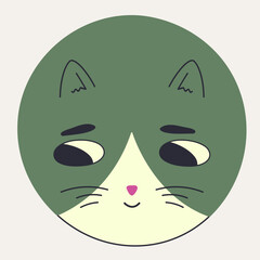 Funny cat face, abstract personage, mascot design, funny face, cute icon.