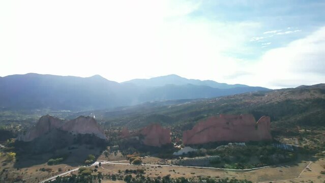 Garden of the Gods, natural rock Formation, 8th Wonder of the World. 4K aerial video, located in Colorado Springs, Colorado USA. 