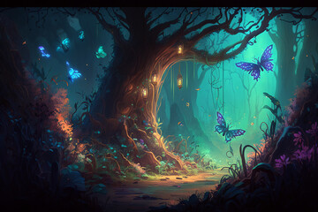 A sense of enchantment and wonder forest, a mystical, otherworldly forest, generative ai illustration