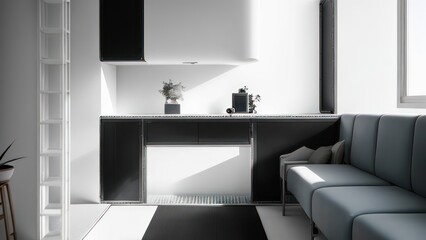 Minimalist interior house with furniture concept design. Generative AI