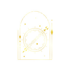 Bohemian Arch gold Esoteric design. Celestial Frame line with moon and star. Minimal Celestial geometry Frame. Boho vector illustration. Esoteric magic elements.