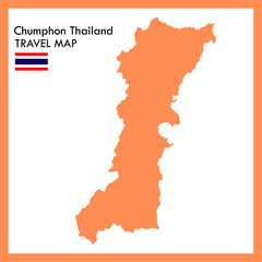 Orange map Chumphon province is part of Thailand with flag picture.