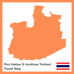 Orange Map Phra Nakhon Si Ayutthaya Province is a part of Thailand with a picture of the flag.
