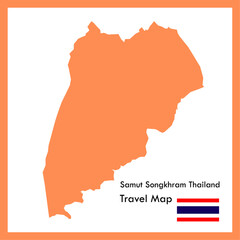 Orange map, Samut Songkhram province is part of Thailand with flag picture.