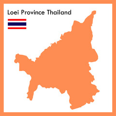 Orange Map Loei Province is part of Thailand with flag picture.