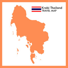 Orange Map Krabi province is part of Thailand with flag image.